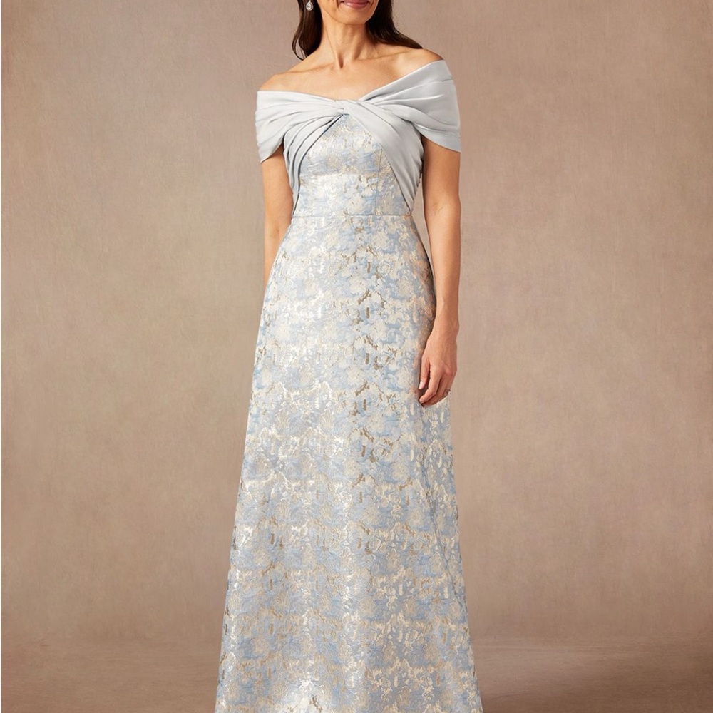 Azazie Off-Shoulder Silver Maxi Dress